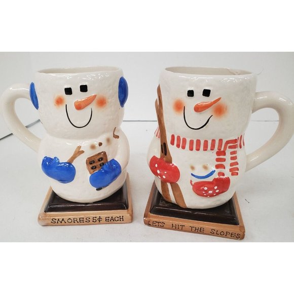 Hot Chocolate Mugs Set of 2 Snowmen Ceramic NO Dishwasher/Microwave. - Picture 1 of 4
